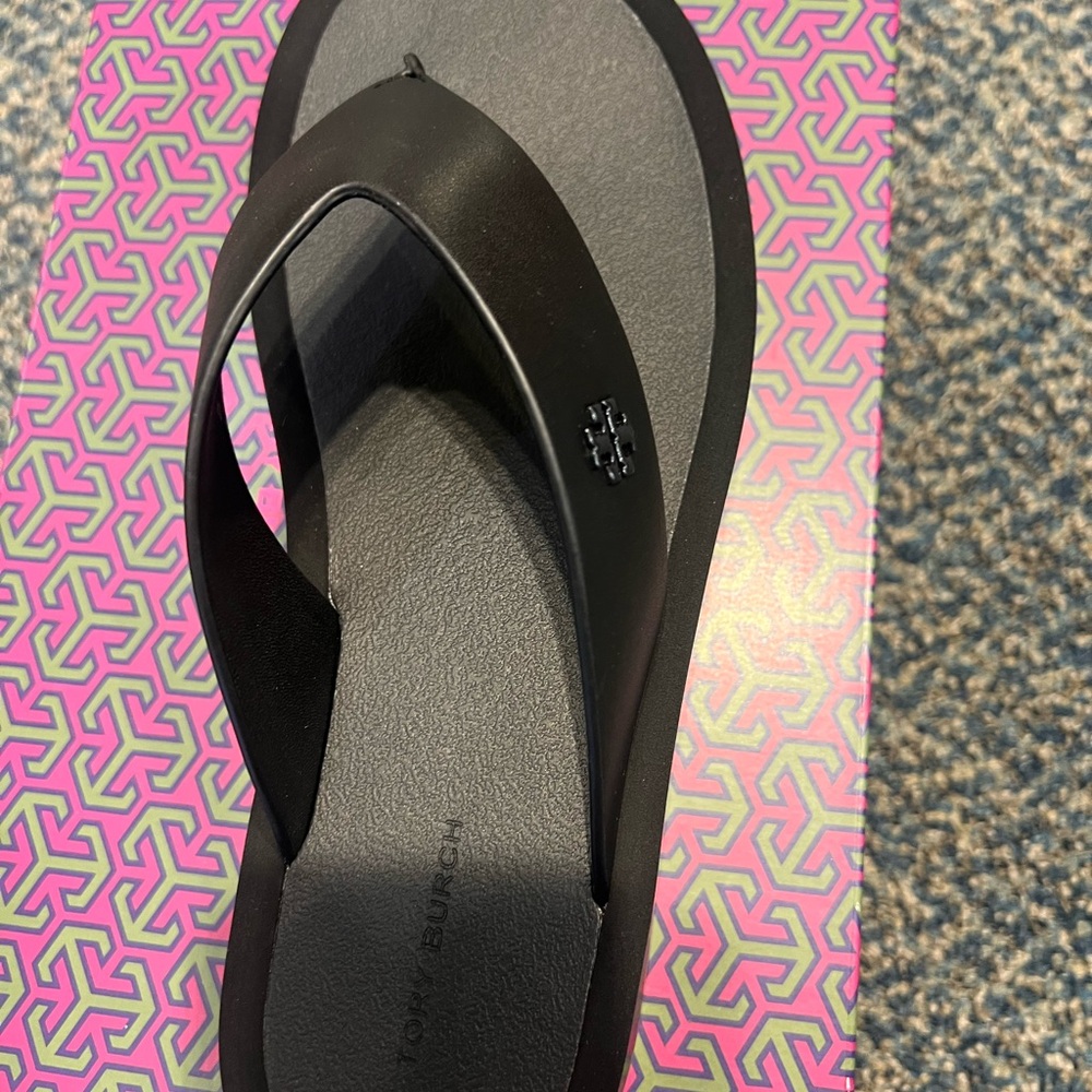 Tory Burch Black Leather Platform Flip Flop Women's Sandals